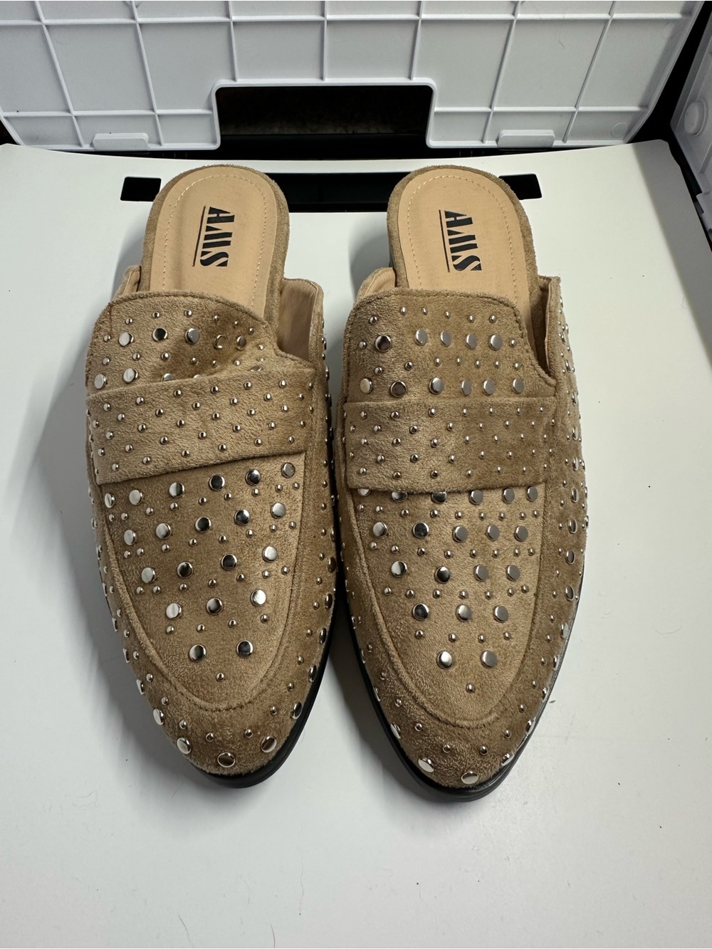 AMS Tan Studded Mule Loafers for Women